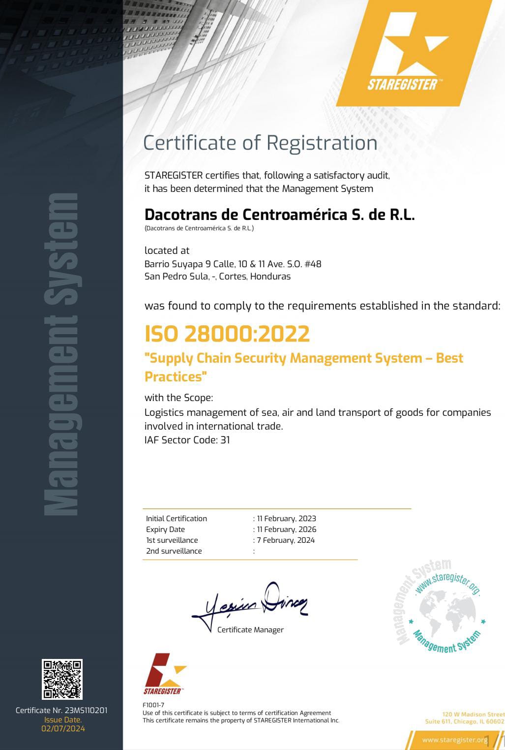ISO28000Certificate